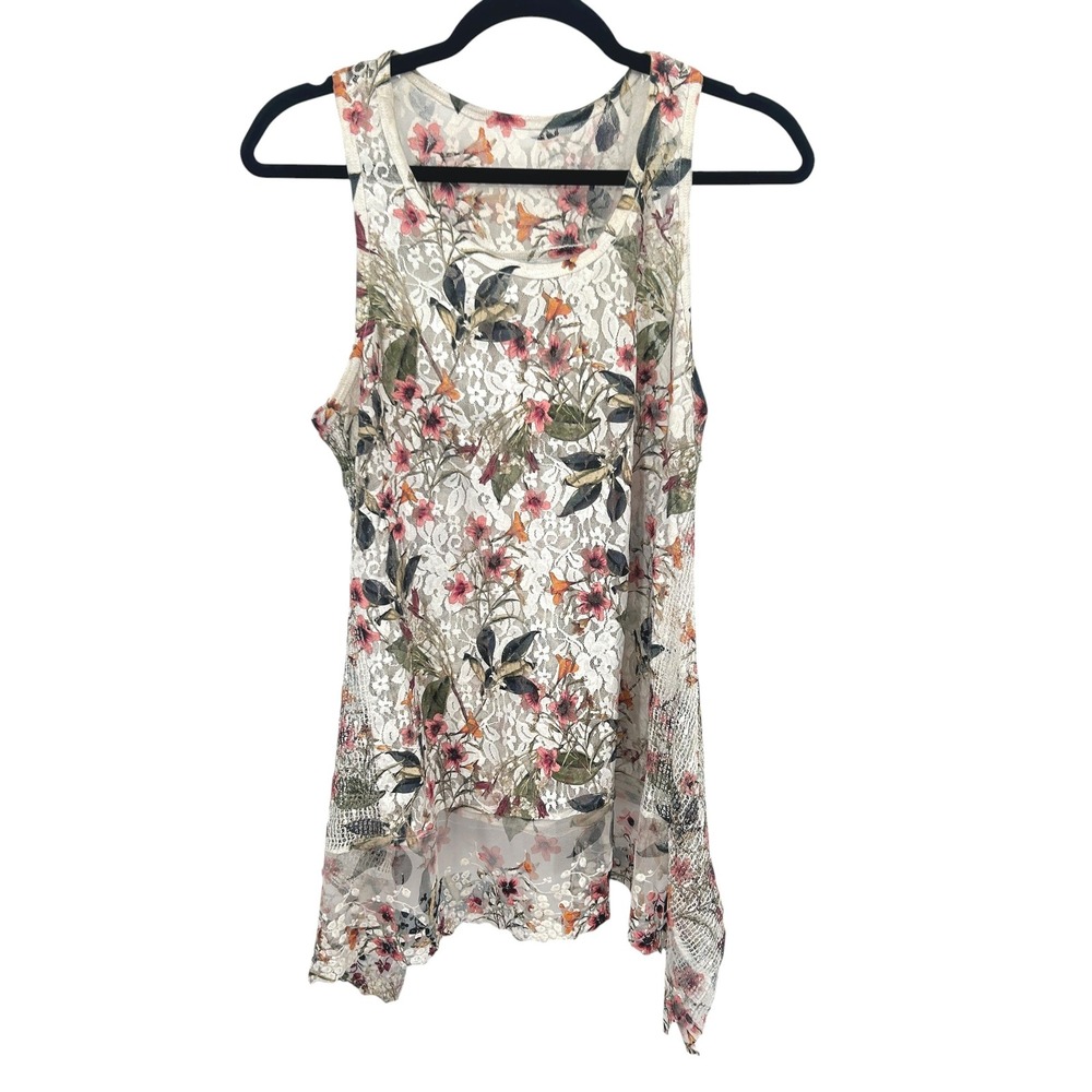 Fairy Sheer Lace‎ Floral Tank Top M Mesh Flowy Cottagecore Meadow Romantic Boho